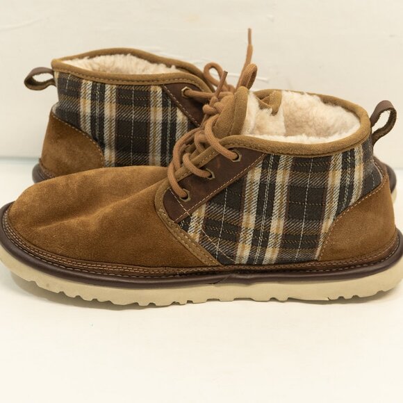 Ugg Pendleton Boot Neumel Brown Leather Plaid Sherpa Hard Sole Chukka Pull On - Picture 14 of 16